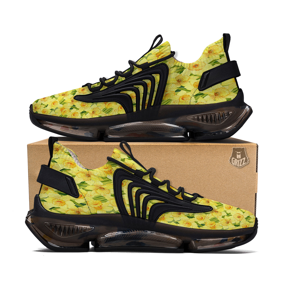 Flower Daffodil Watercolor Print Pattern Black Gym Shoes-grizzshop