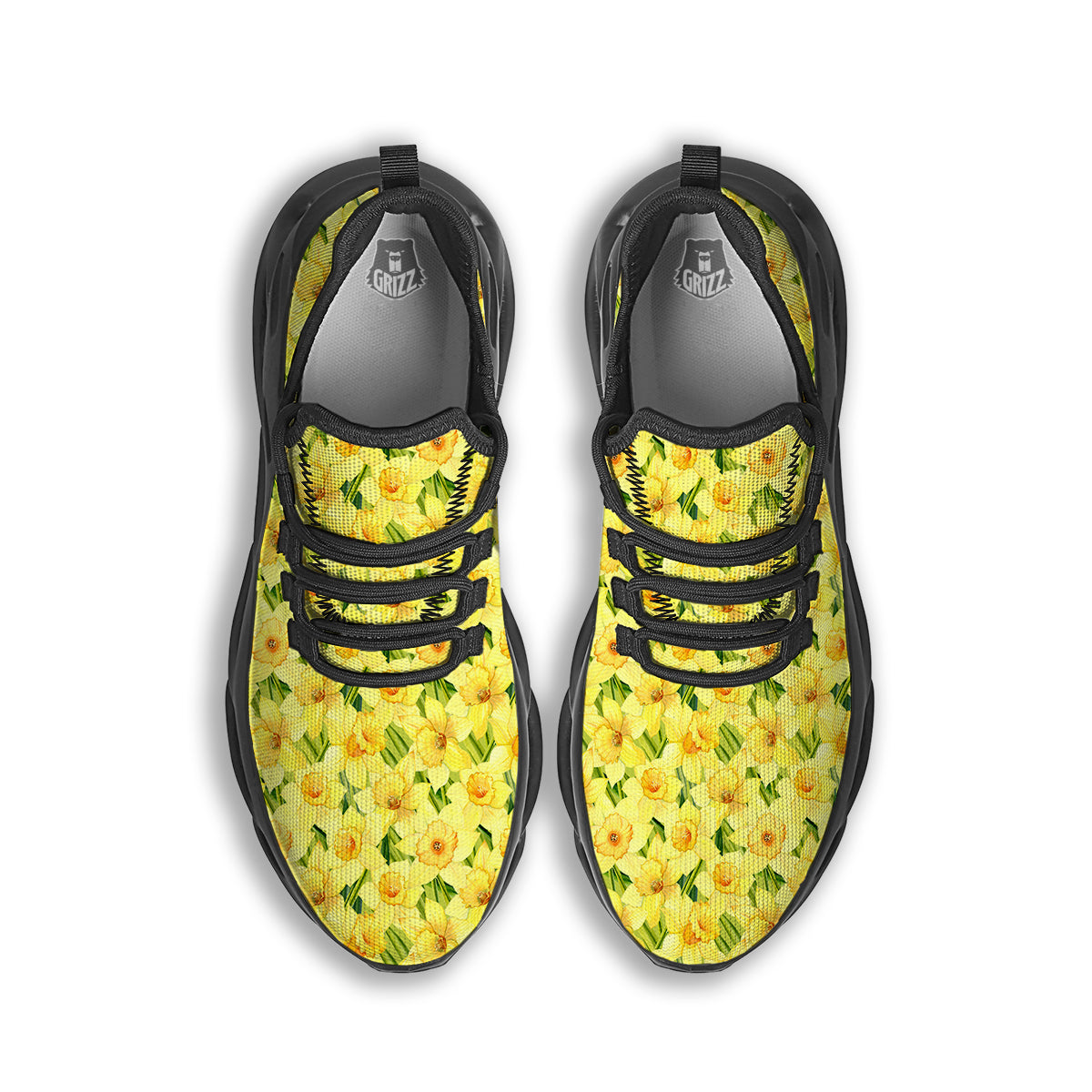 Flower Daffodil Watercolor Print Pattern Black Running Shoes-grizzshop