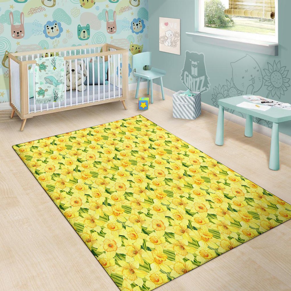 Flower Daffodil Watercolor Print Pattern Floor Mat-grizzshop
