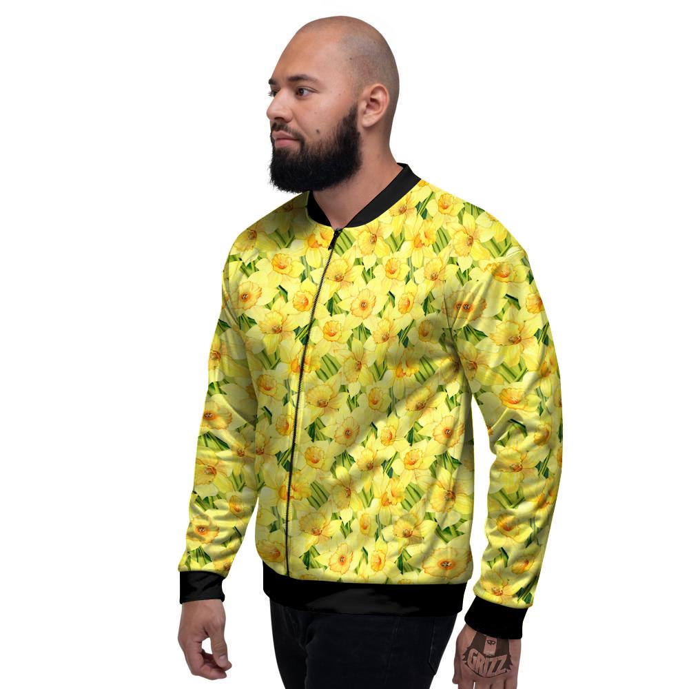 Flower Daffodil Watercolor Print Pattern Men's Bomber Jacket-grizzshop