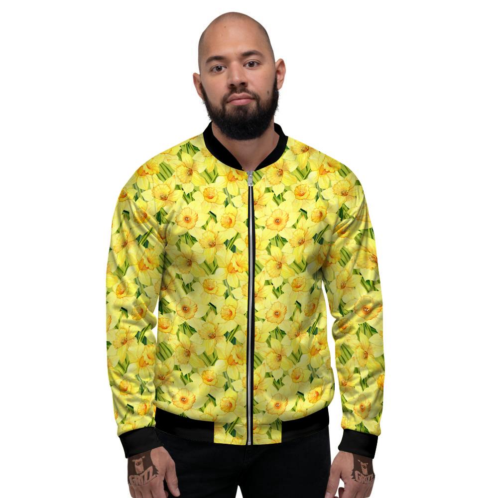 Flower Daffodil Watercolor Print Pattern Men's Bomber Jacket-grizzshop