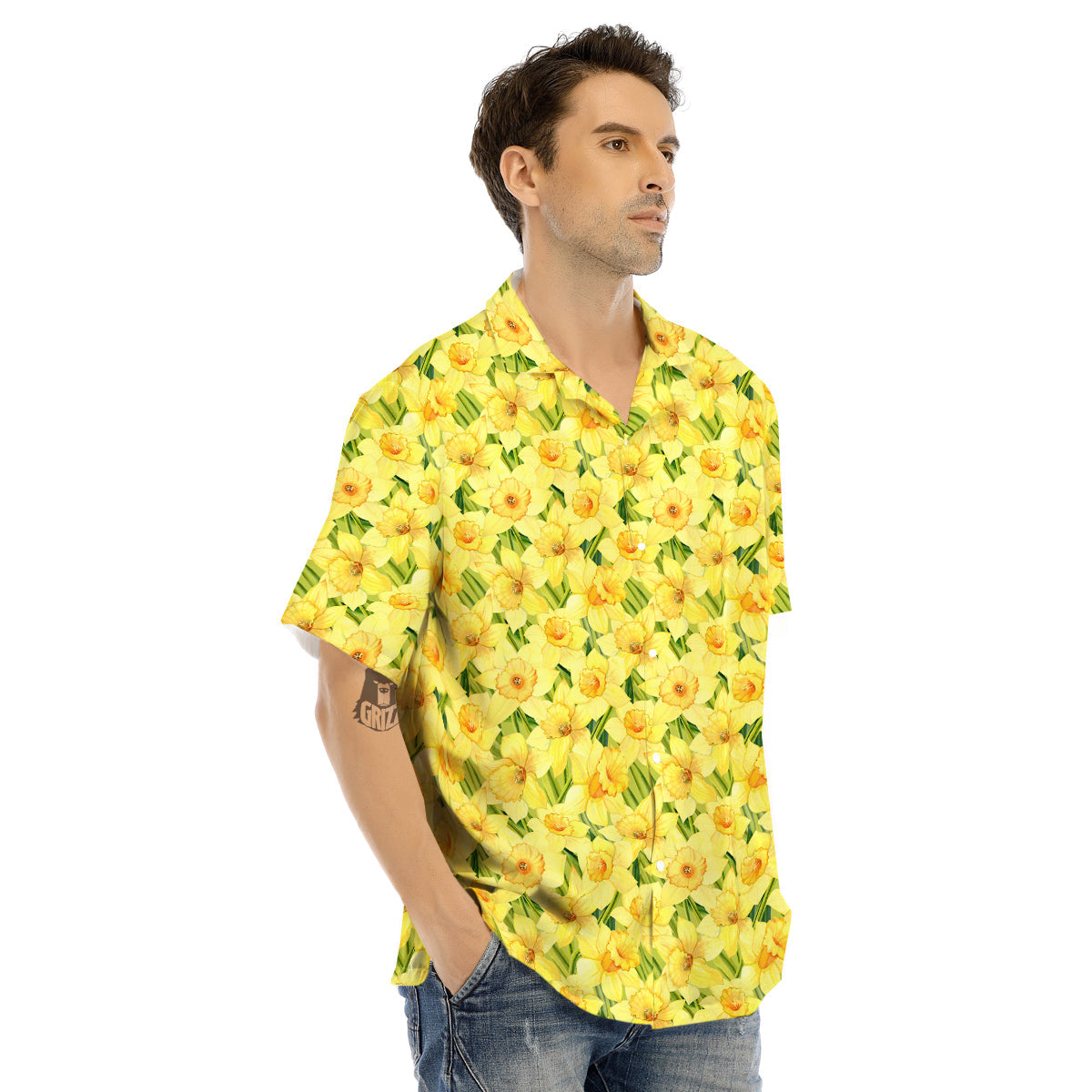 Flower Daffodil Watercolor Print Pattern Men's Hawaiian Shirt-grizzshop