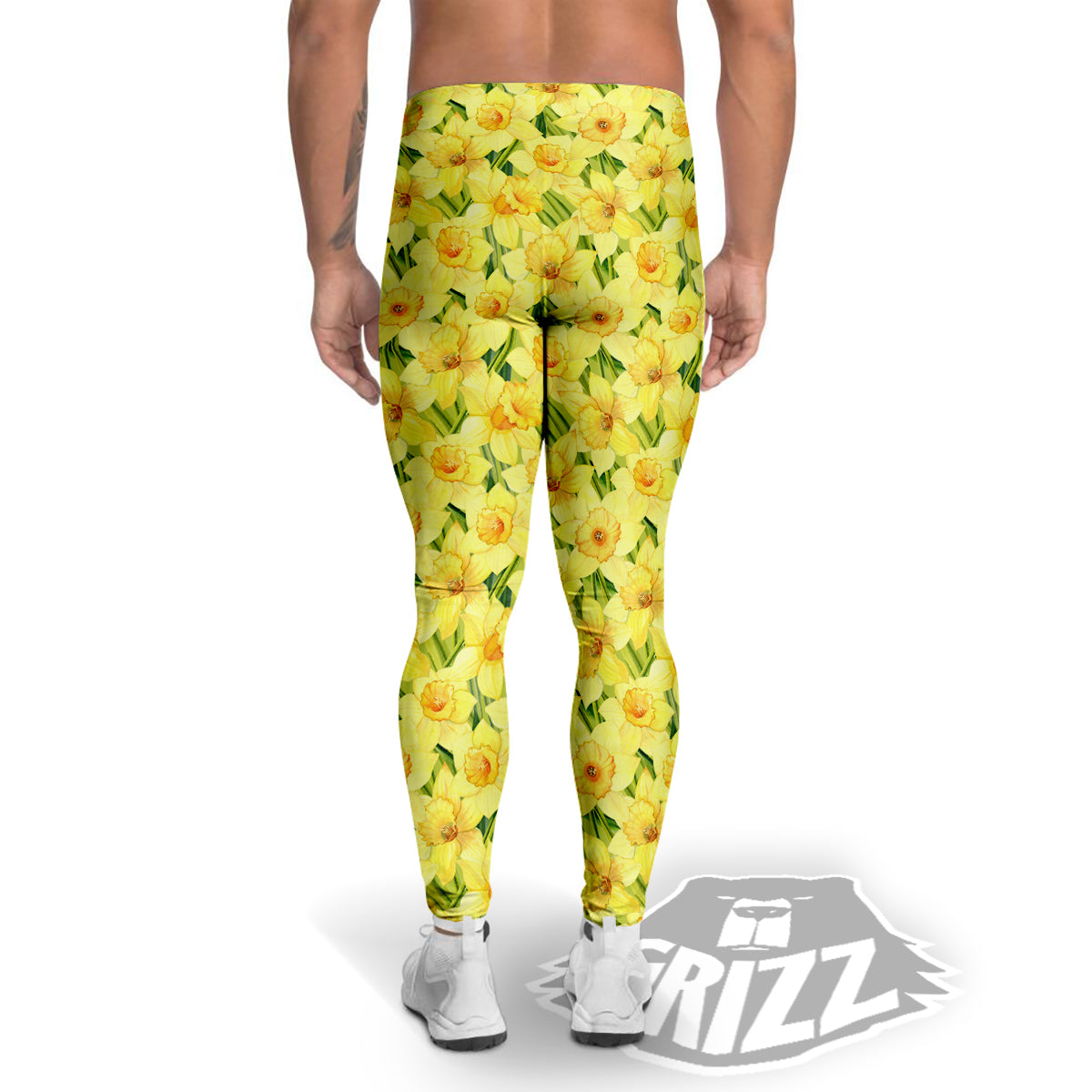 Flower Daffodil Watercolor Print Pattern Men's Leggings-grizzshop