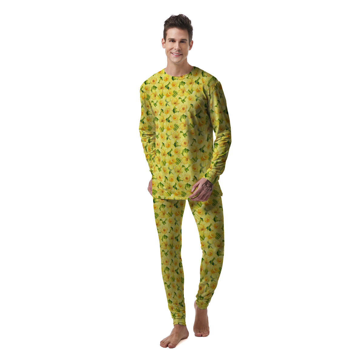 Flower Daffodil Watercolor Print Pattern Men's Pajamas-grizzshop