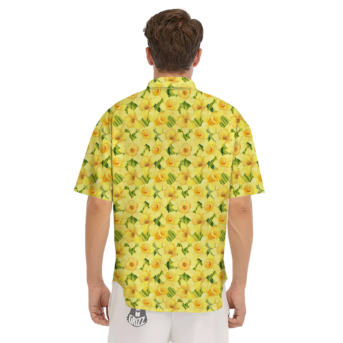 Flower Daffodil Watercolor Print Pattern Men's Short Sleeve Shirts-grizzshop