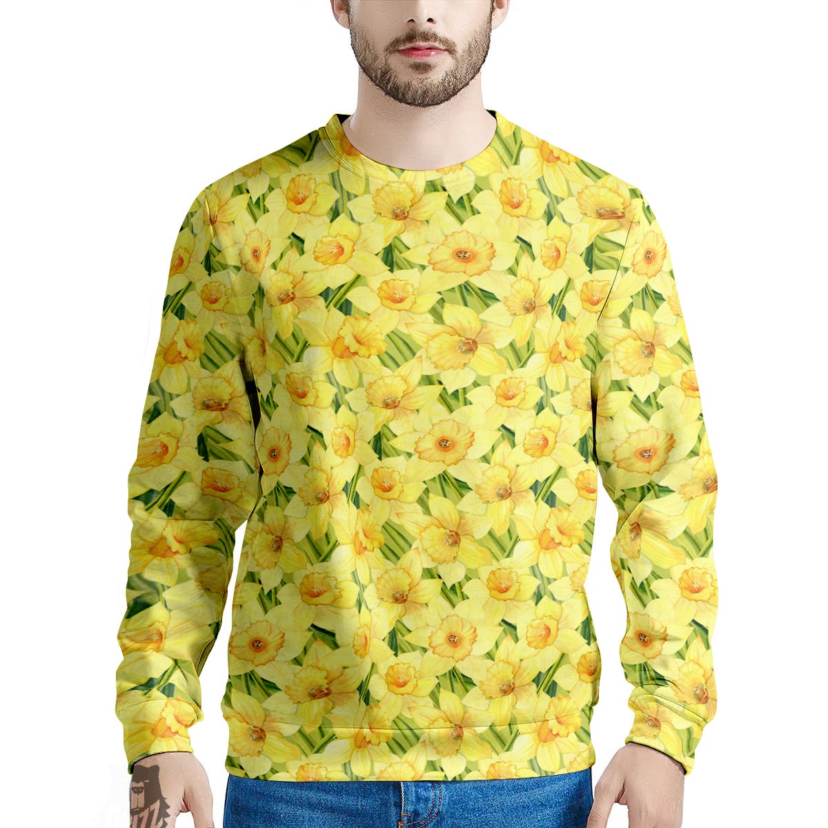 Flower Daffodil Watercolor Print Pattern Men's Sweatshirt-grizzshop