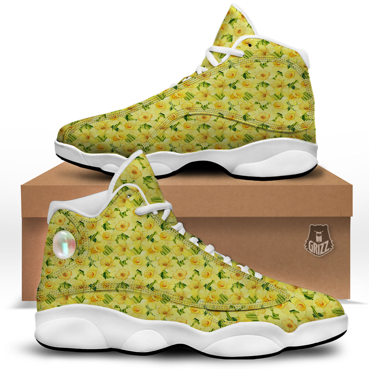 Flower Daffodil Watercolor Print Pattern White Basketball Shoes-grizzshop