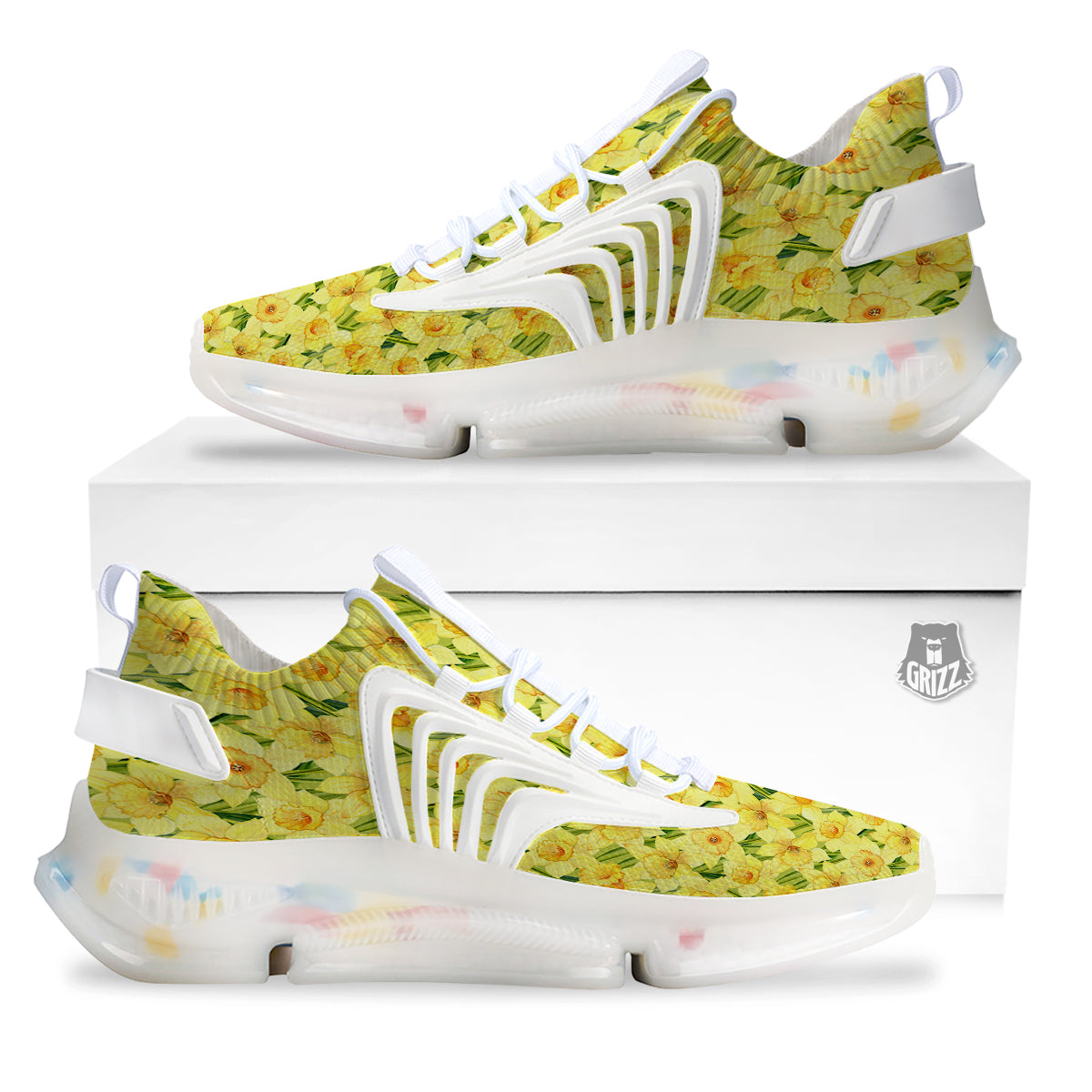 Flower Daffodil Watercolor Print Pattern White Gym Shoes-grizzshop
