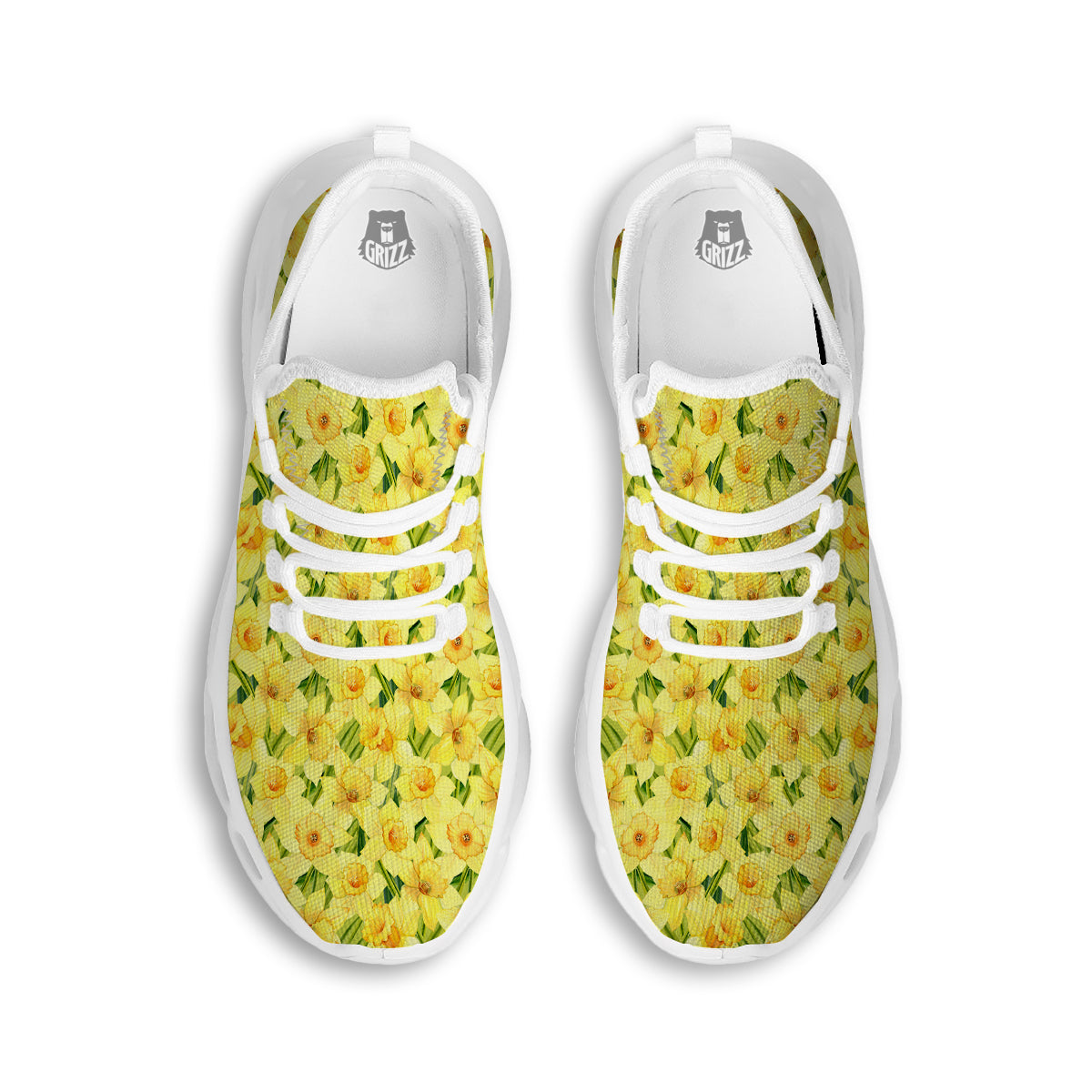 Flower Daffodil Watercolor Print Pattern White Running Shoes-grizzshop