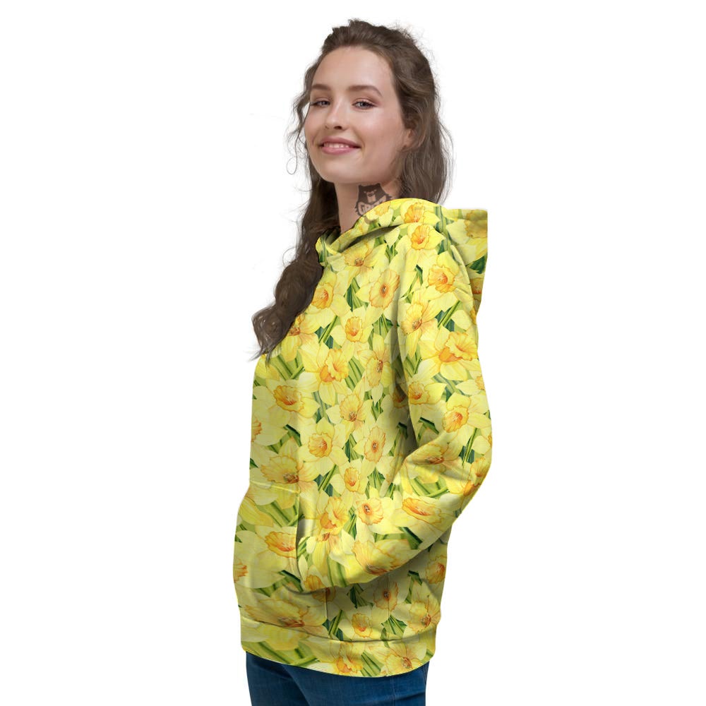 Flower Daffodil Watercolor Print Pattern Women's Hoodie-grizzshop