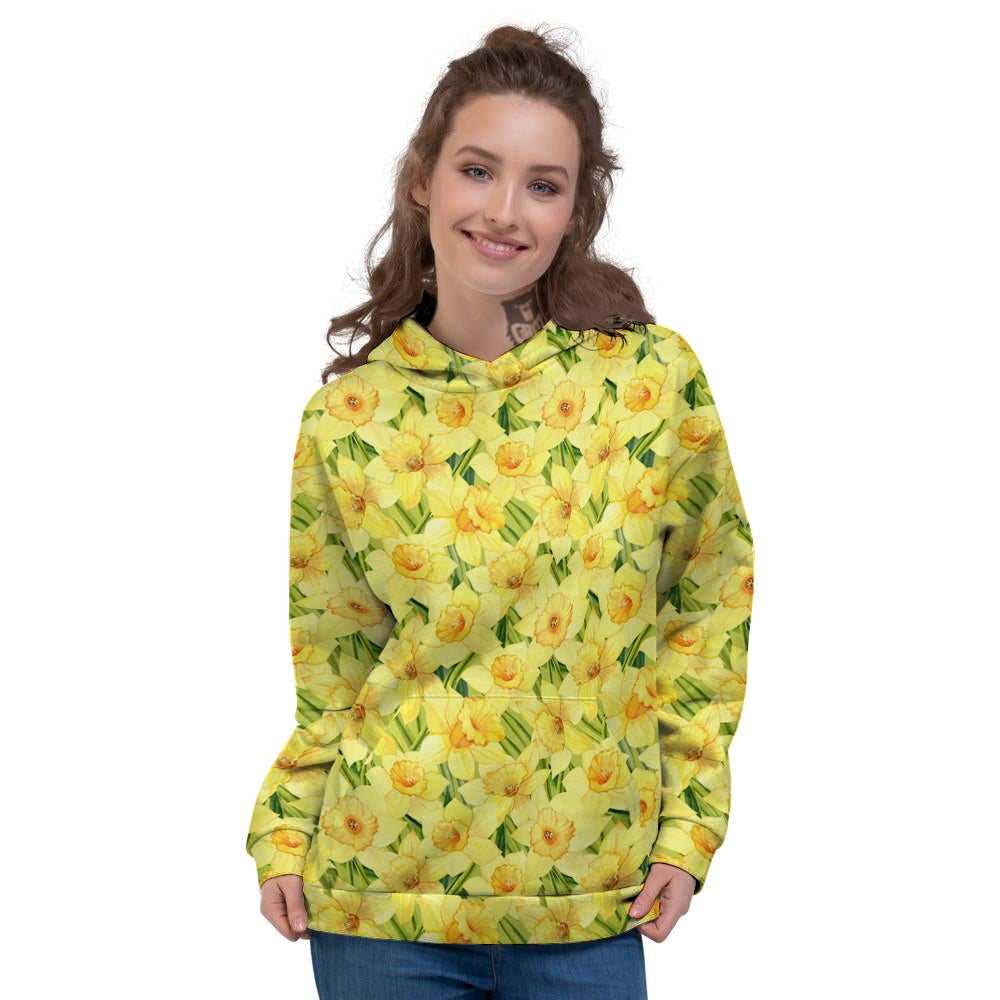 Flower Daffodil Watercolor Print Pattern Women's Hoodie-grizzshop