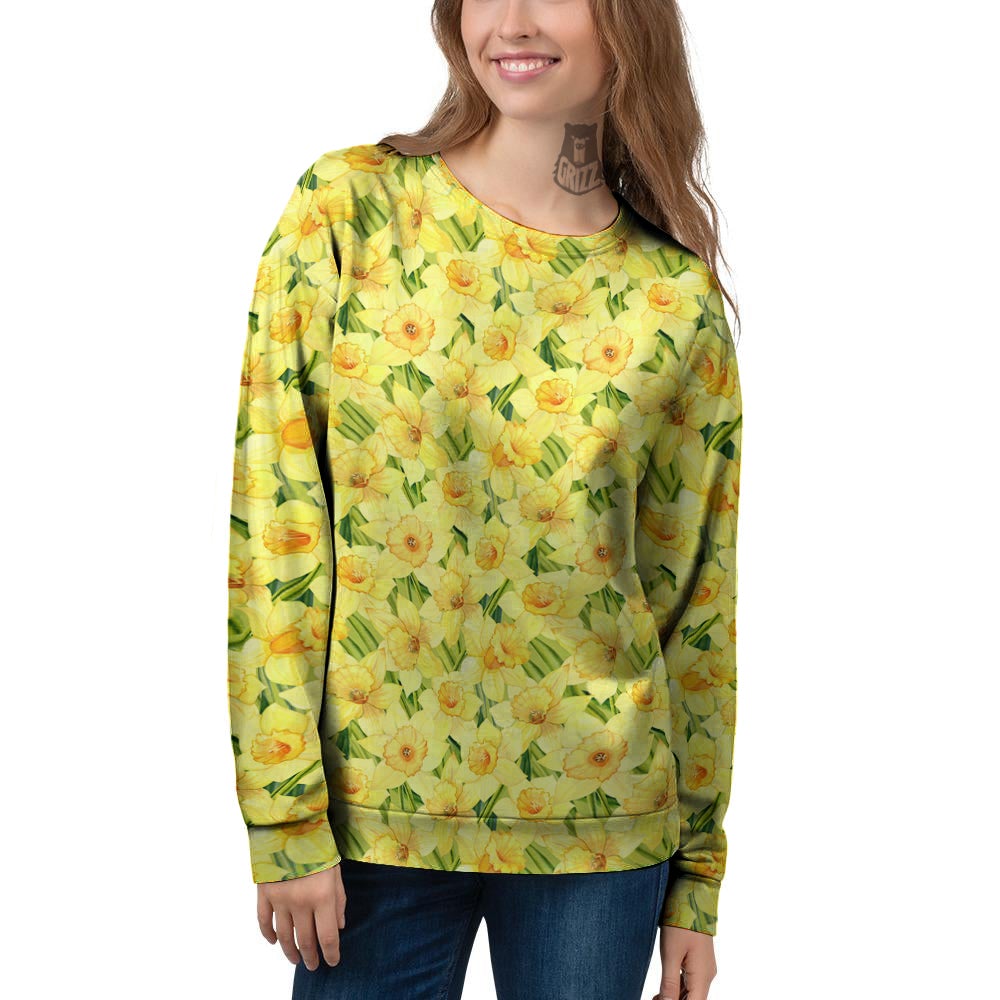 Flower Daffodil Watercolor Print Pattern Women's Sweatshirt-grizzshop