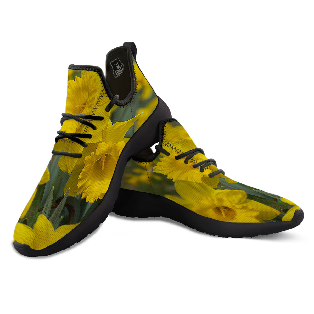Flower Daffodil Yellow Print Black Athletic Shoes-grizzshop