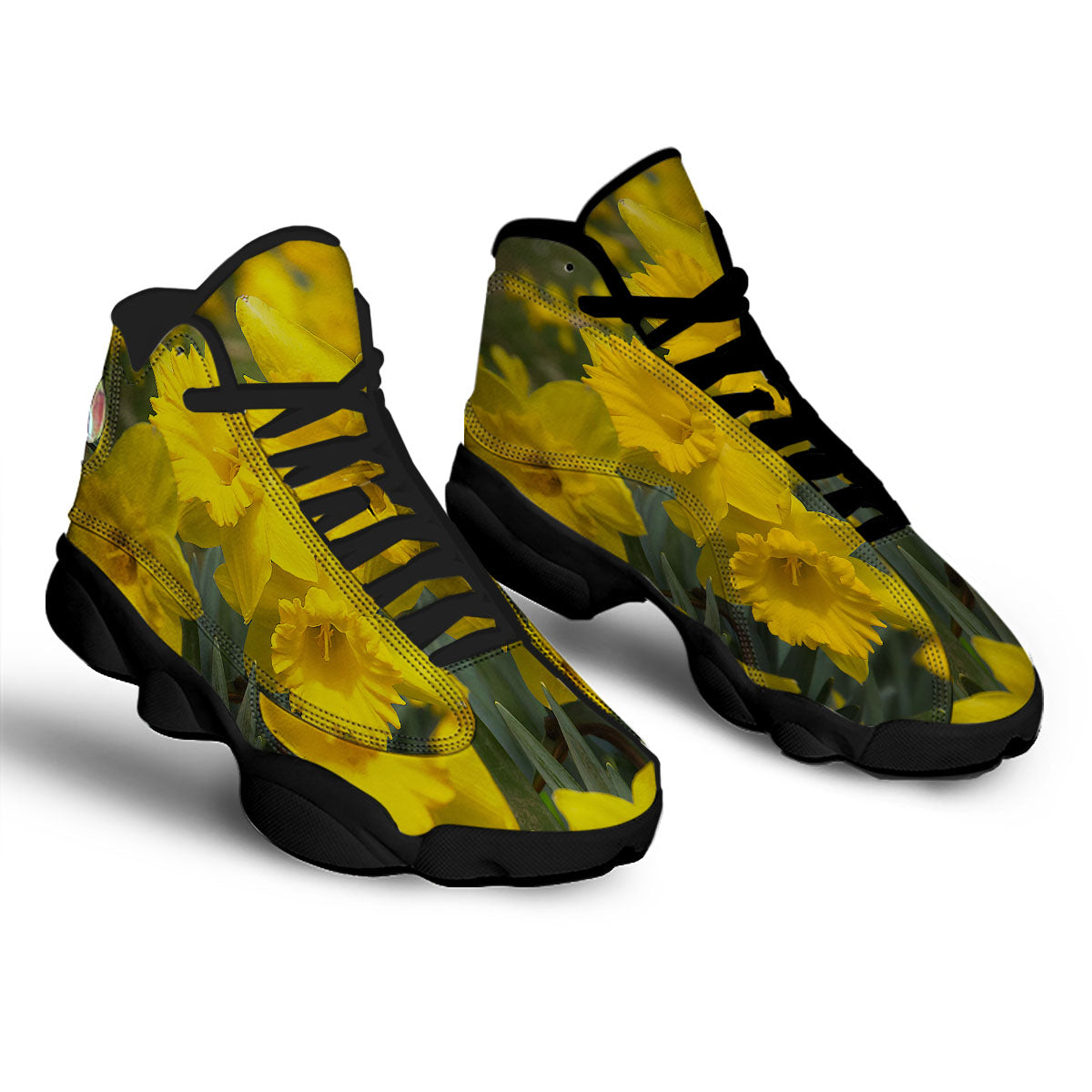 Flower Daffodil Yellow Print Black Basketball Shoes-grizzshop