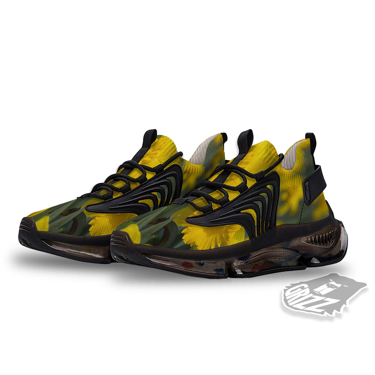 Flower Daffodil Yellow Print Black Gym Shoes-grizzshop