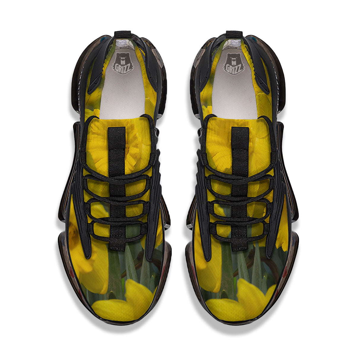 Flower Daffodil Yellow Print Black Gym Shoes-grizzshop