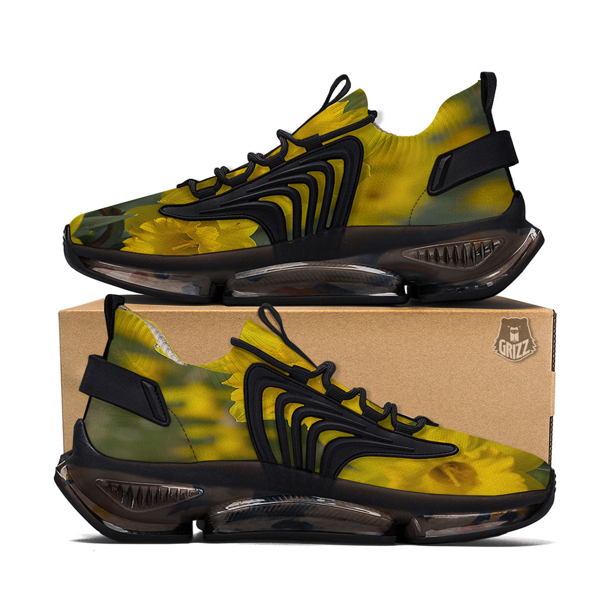Flower Daffodil Yellow Print Black Gym Shoes-grizzshop