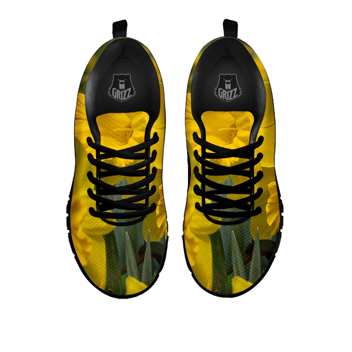 Flower Daffodil Yellow Print Black Sneaker-grizzshop