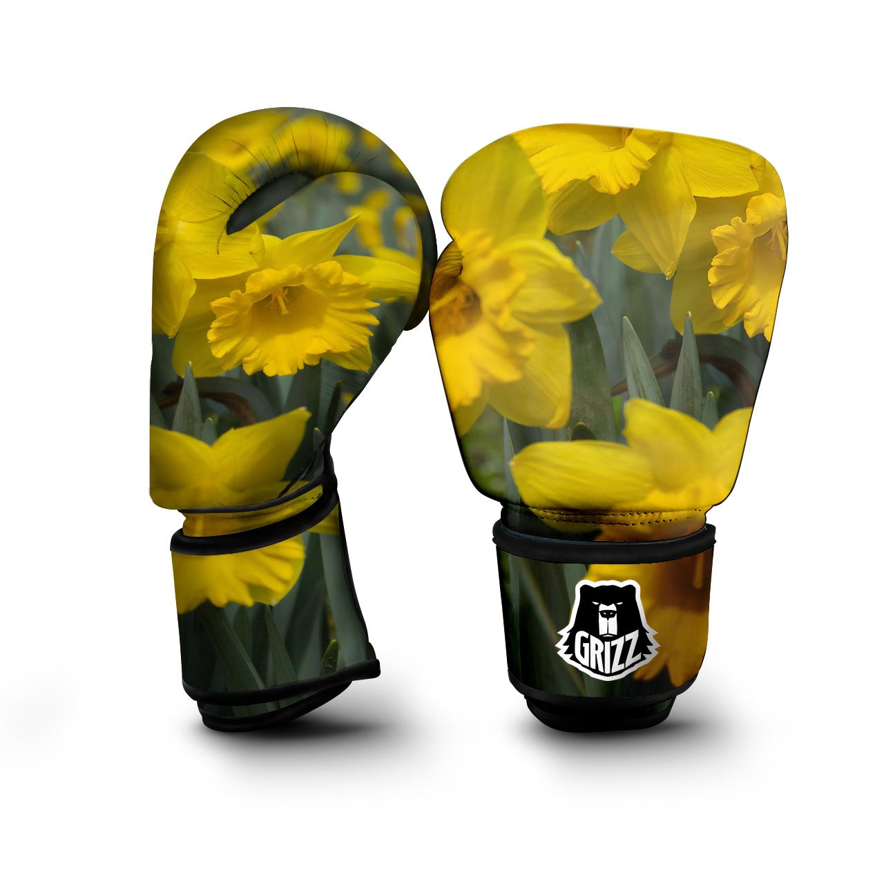 Flower Daffodil Yellow Print Boxing Gloves-grizzshop
