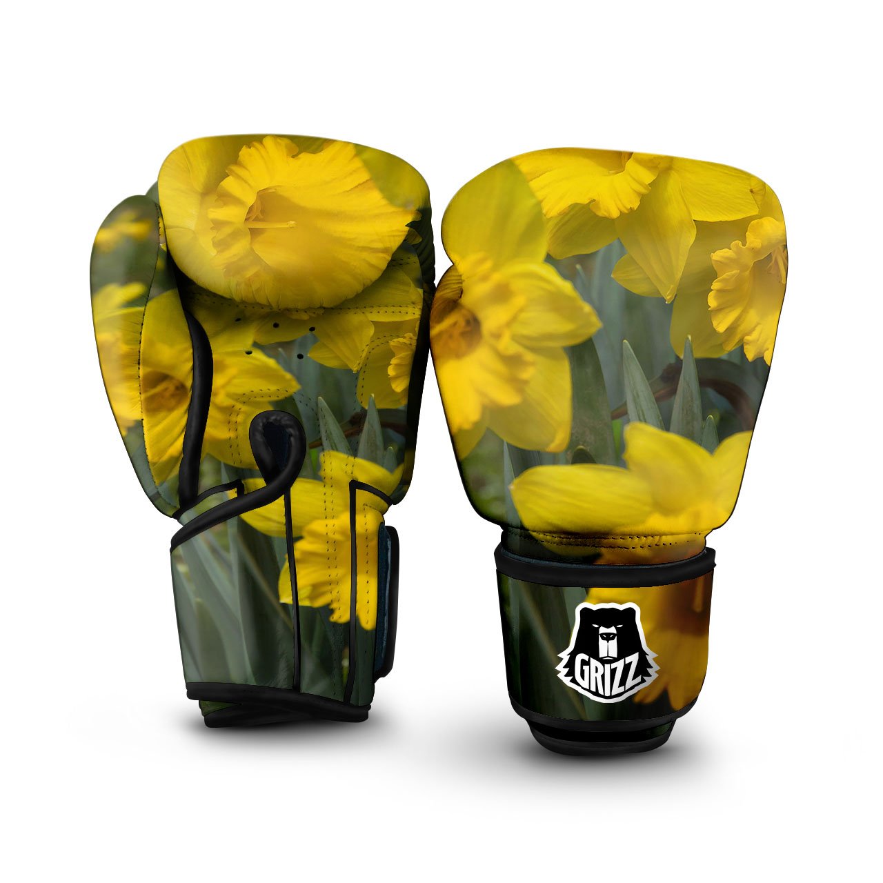 Flower Daffodil Yellow Print Boxing Gloves-grizzshop