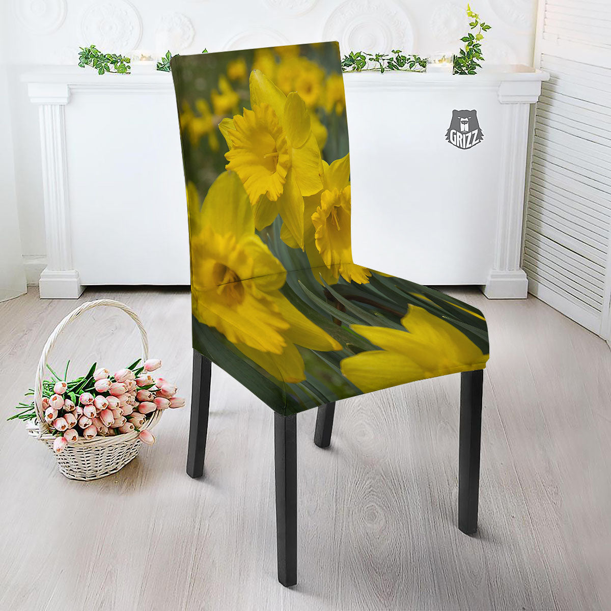 Flower Daffodil Yellow Print Dining Chair Slipcover-grizzshop