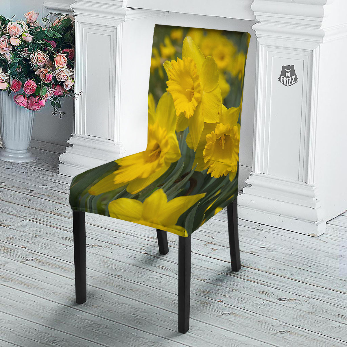 Flower Daffodil Yellow Print Dining Chair Slipcover-grizzshop