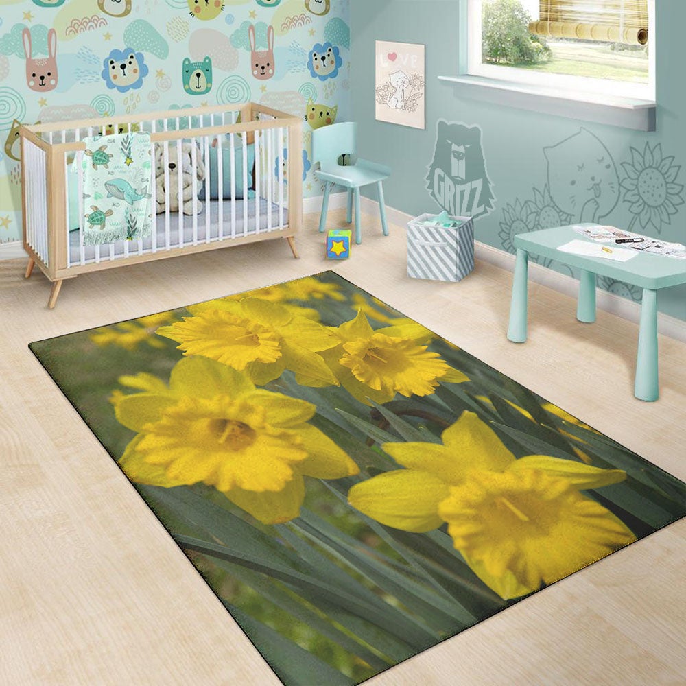 Flower Daffodil Yellow Print Floor Mat-grizzshop