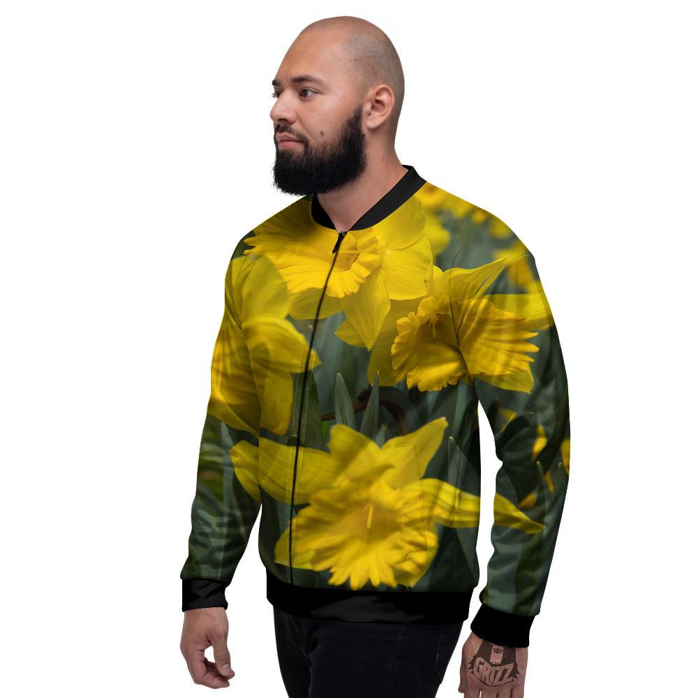 Flower Daffodil Yellow Print Men's Bomber Jacket-grizzshop