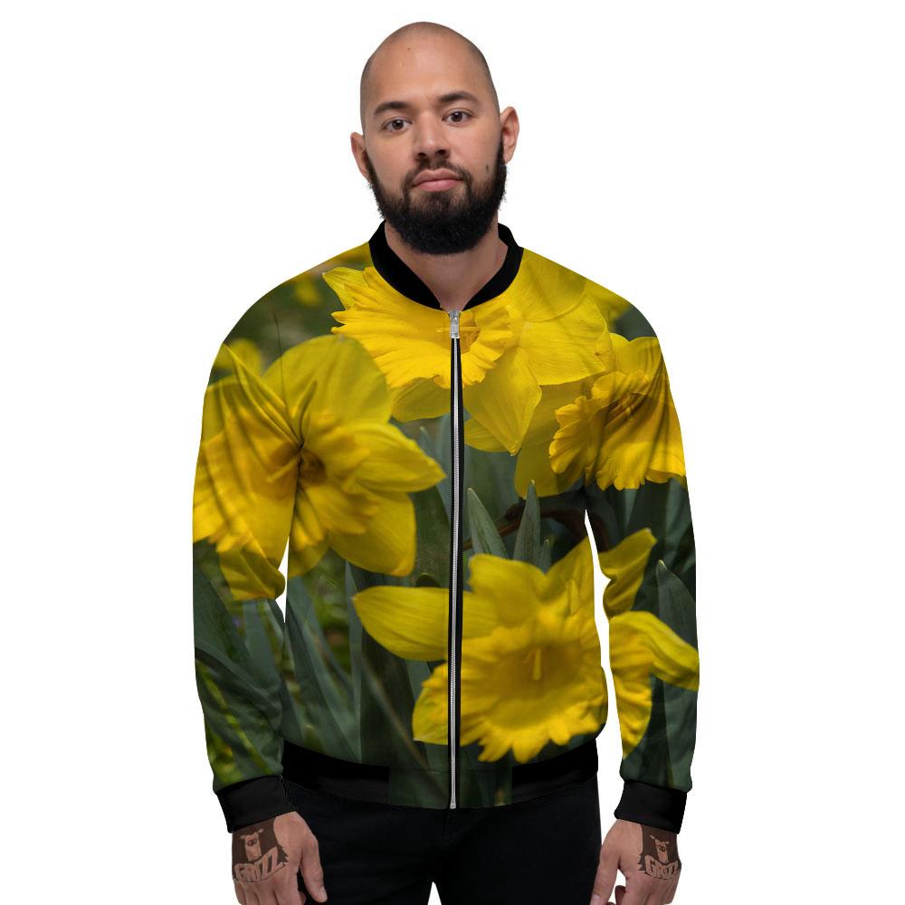 Flower Daffodil Yellow Print Men's Bomber Jacket-grizzshop