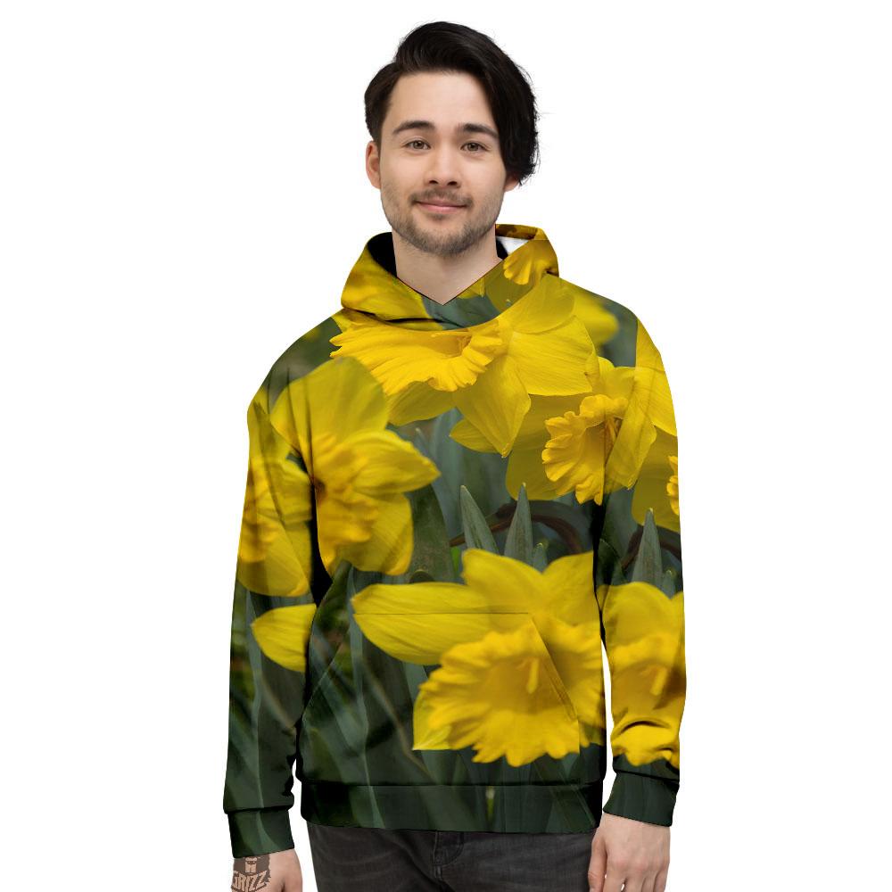 Flower Daffodil Yellow Print Men's Hoodie-grizzshop