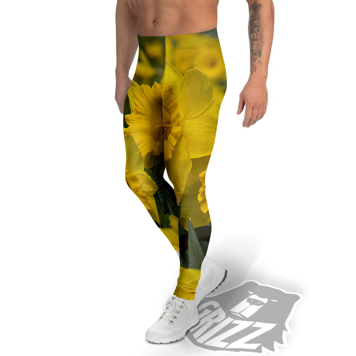 Flower Daffodil Yellow Print Men's Leggings-grizzshop