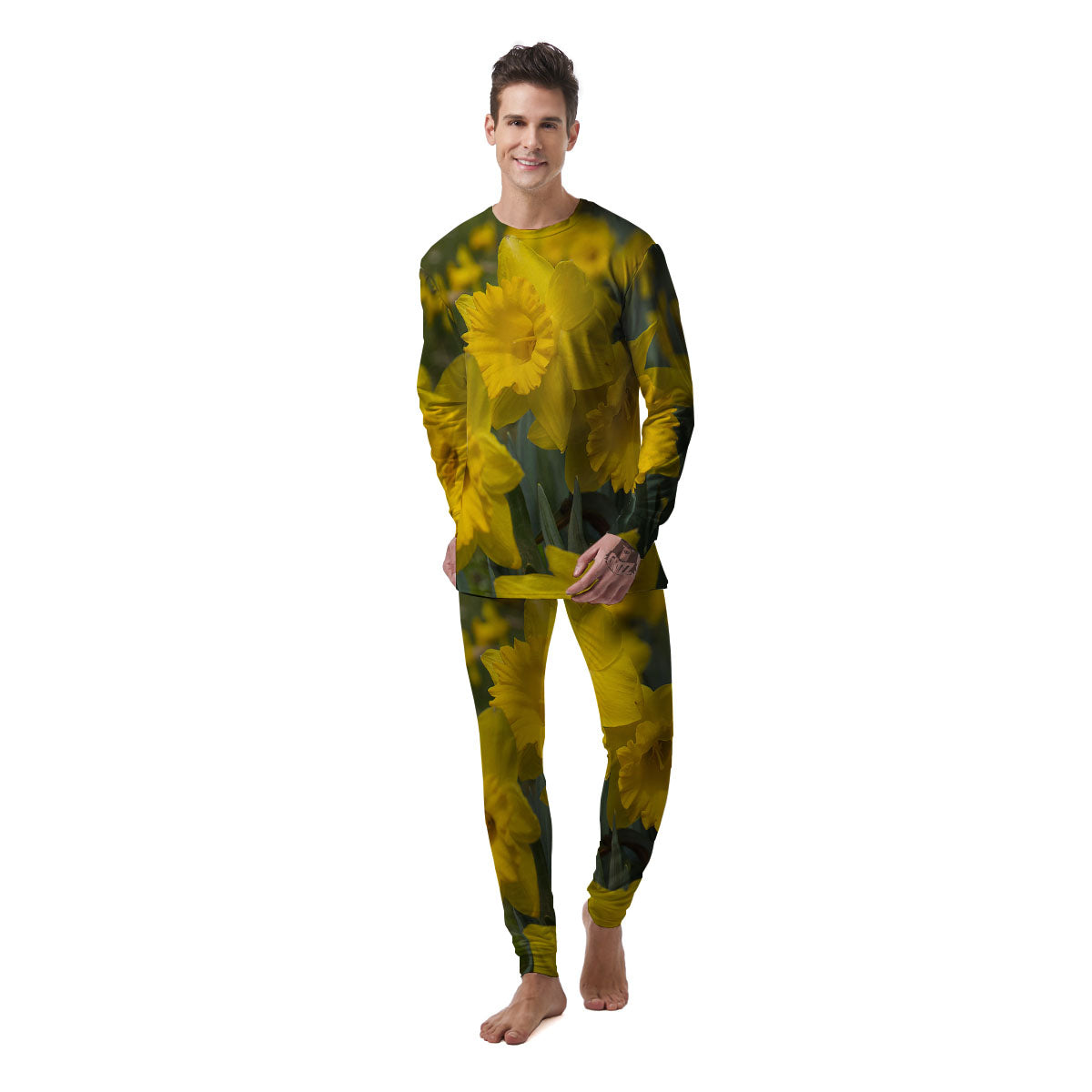 Flower Daffodil Yellow Print Men's Pajamas-grizzshop