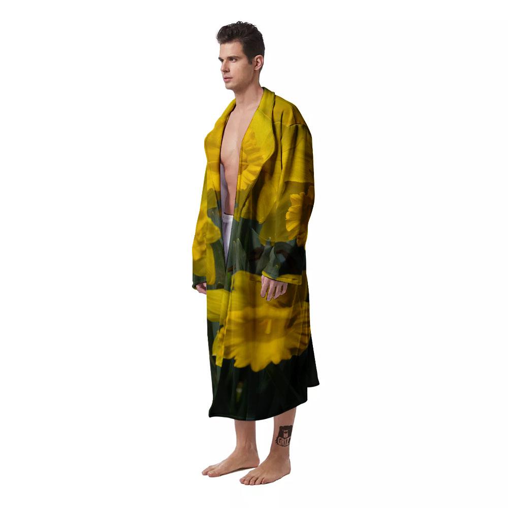 Flower Daffodil Yellow Print Men's Robe-grizzshop