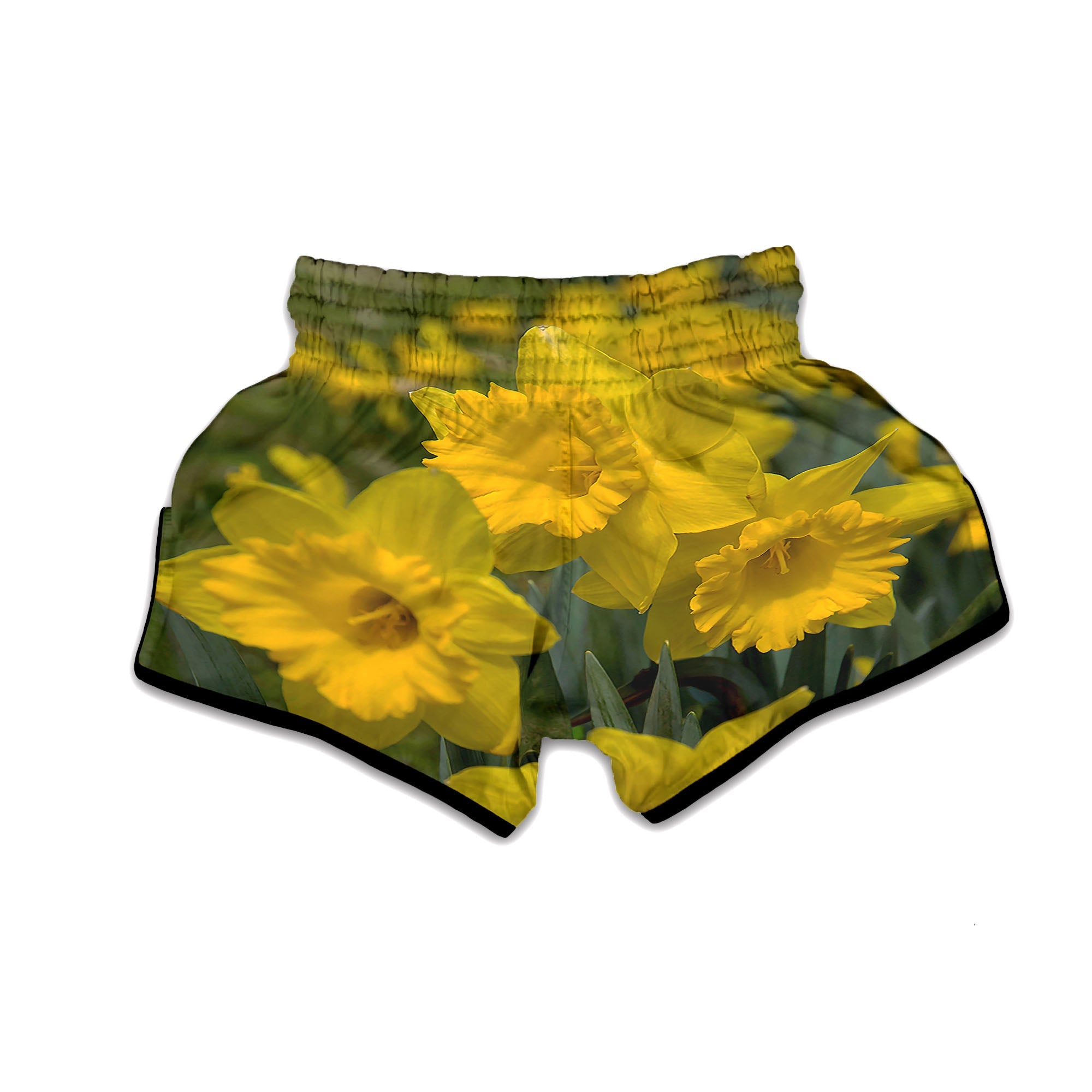 Flower Daffodil Yellow Print Muay Thai Boxing Shorts-grizzshop