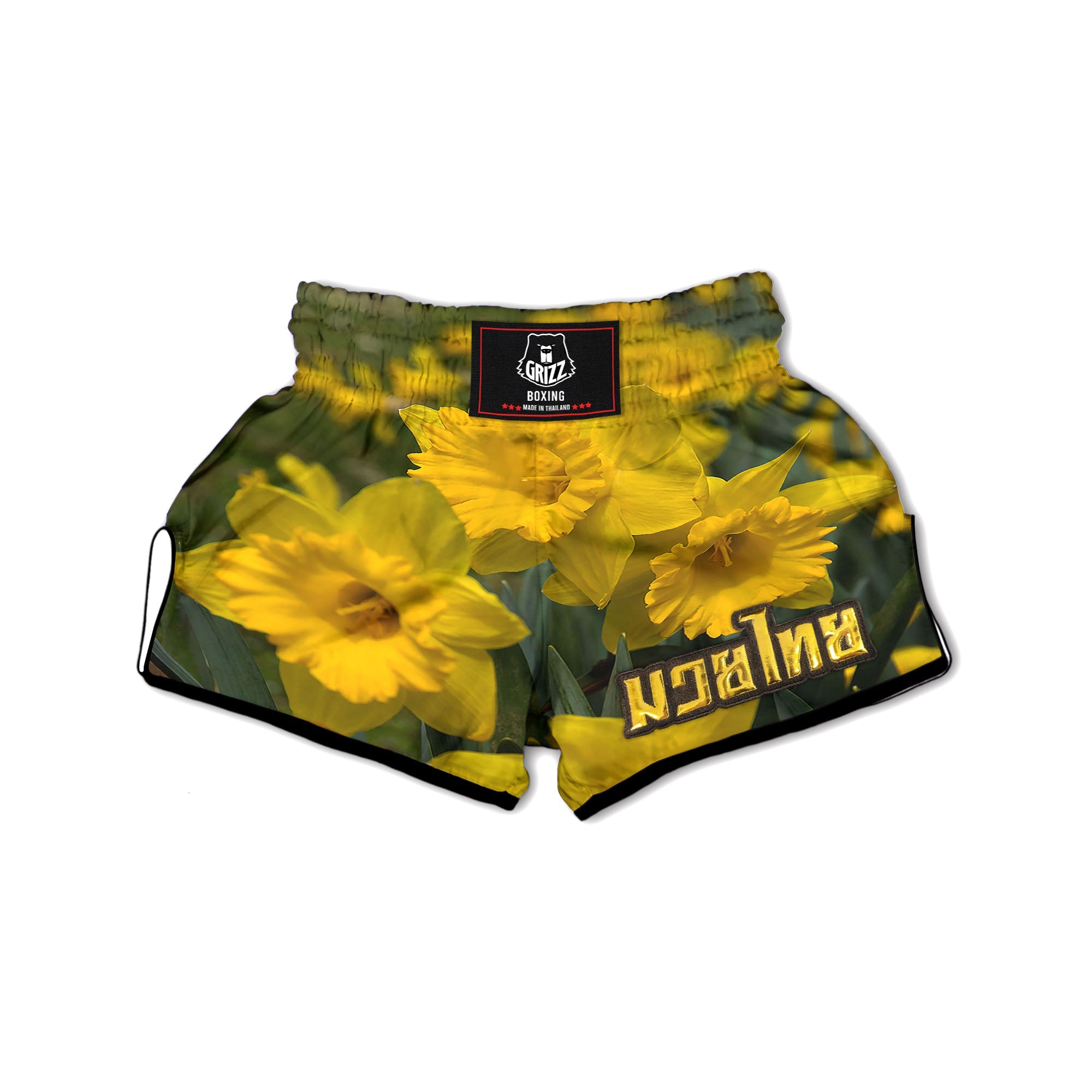 Flower Daffodil Yellow Print Muay Thai Boxing Shorts-grizzshop
