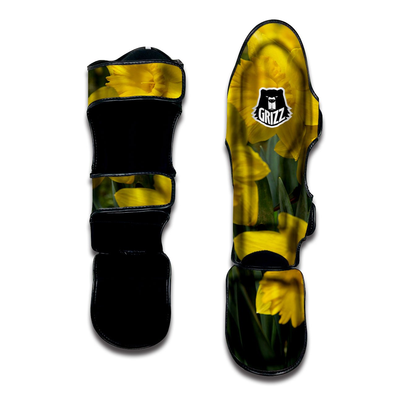 Flower Daffodil Yellow Print Muay Thai Shin Guards-grizzshop