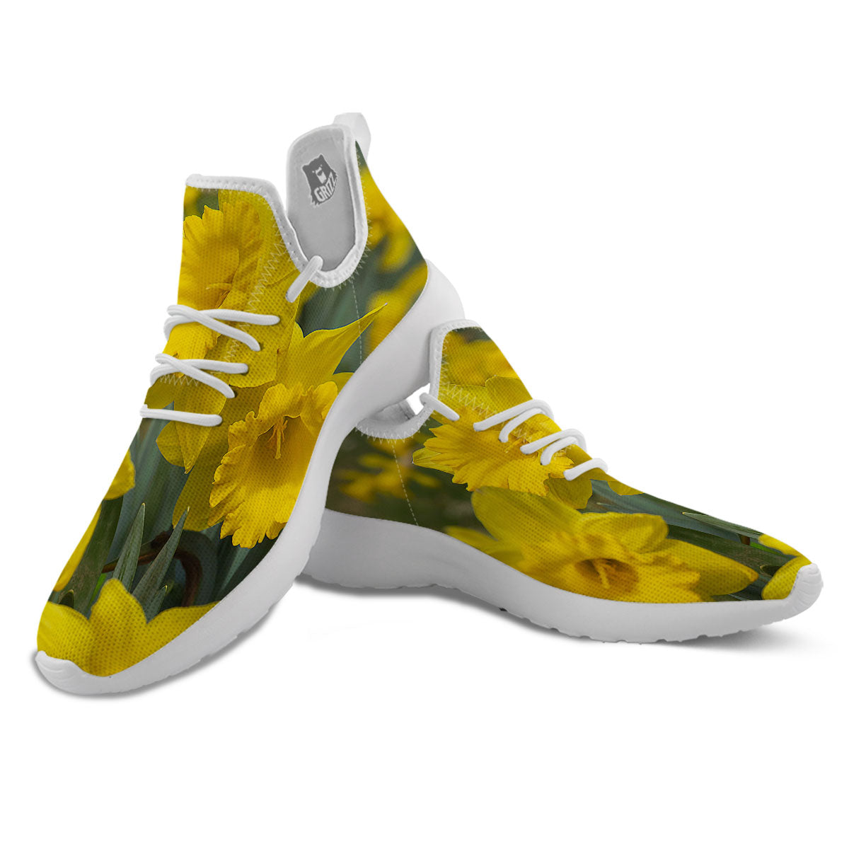 Flower Daffodil Yellow Print White Athletic Shoes-grizzshop