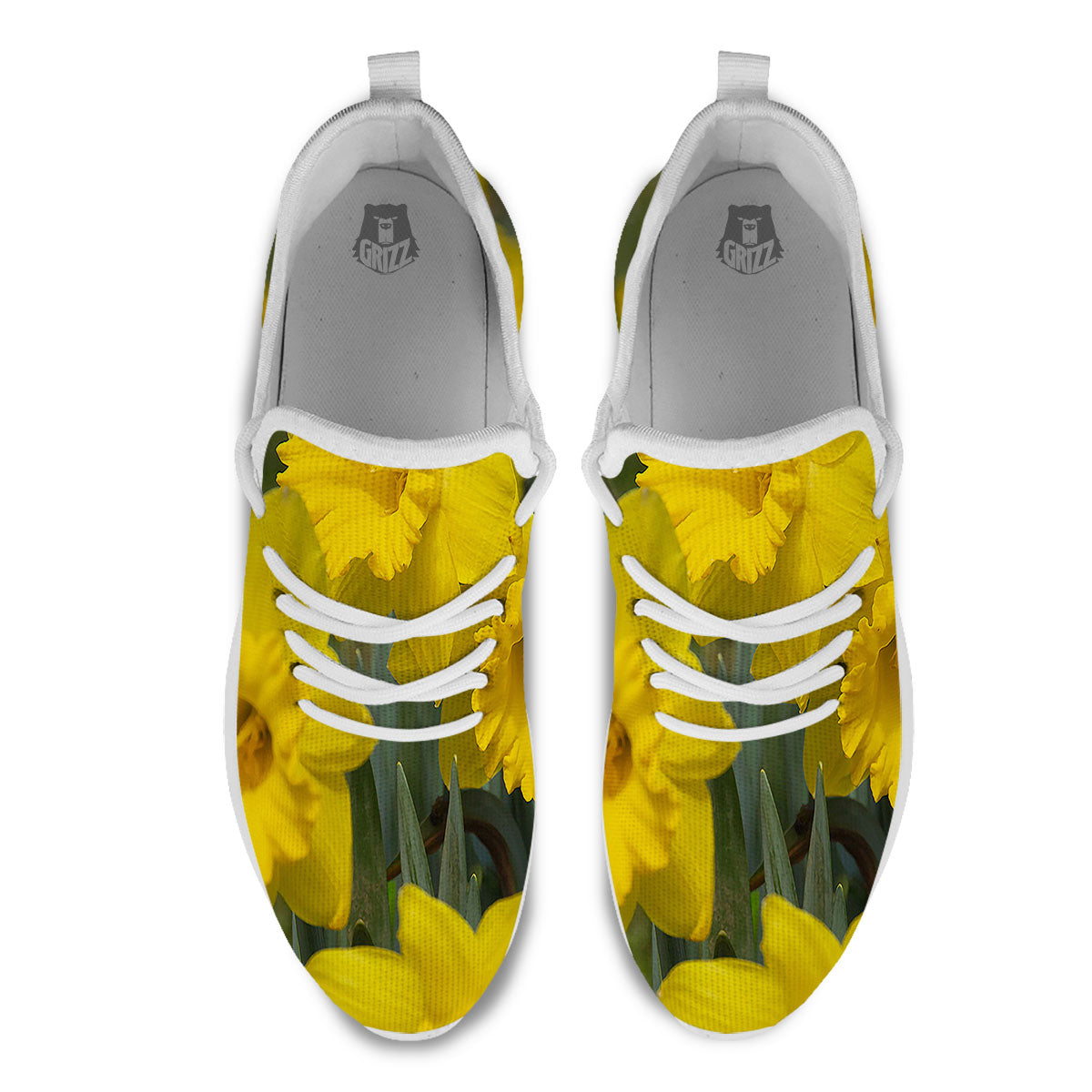 Flower Daffodil Yellow Print White Athletic Shoes-grizzshop