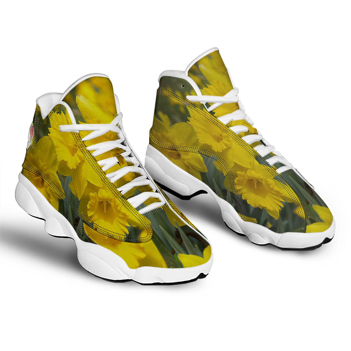 Flower Daffodil Yellow Print White Basketball Shoes-grizzshop
