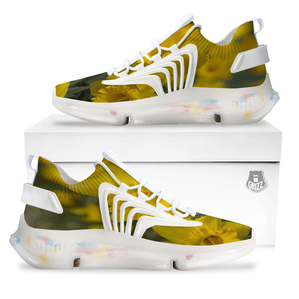 Flower Daffodil Yellow Print White Gym Shoes-grizzshop