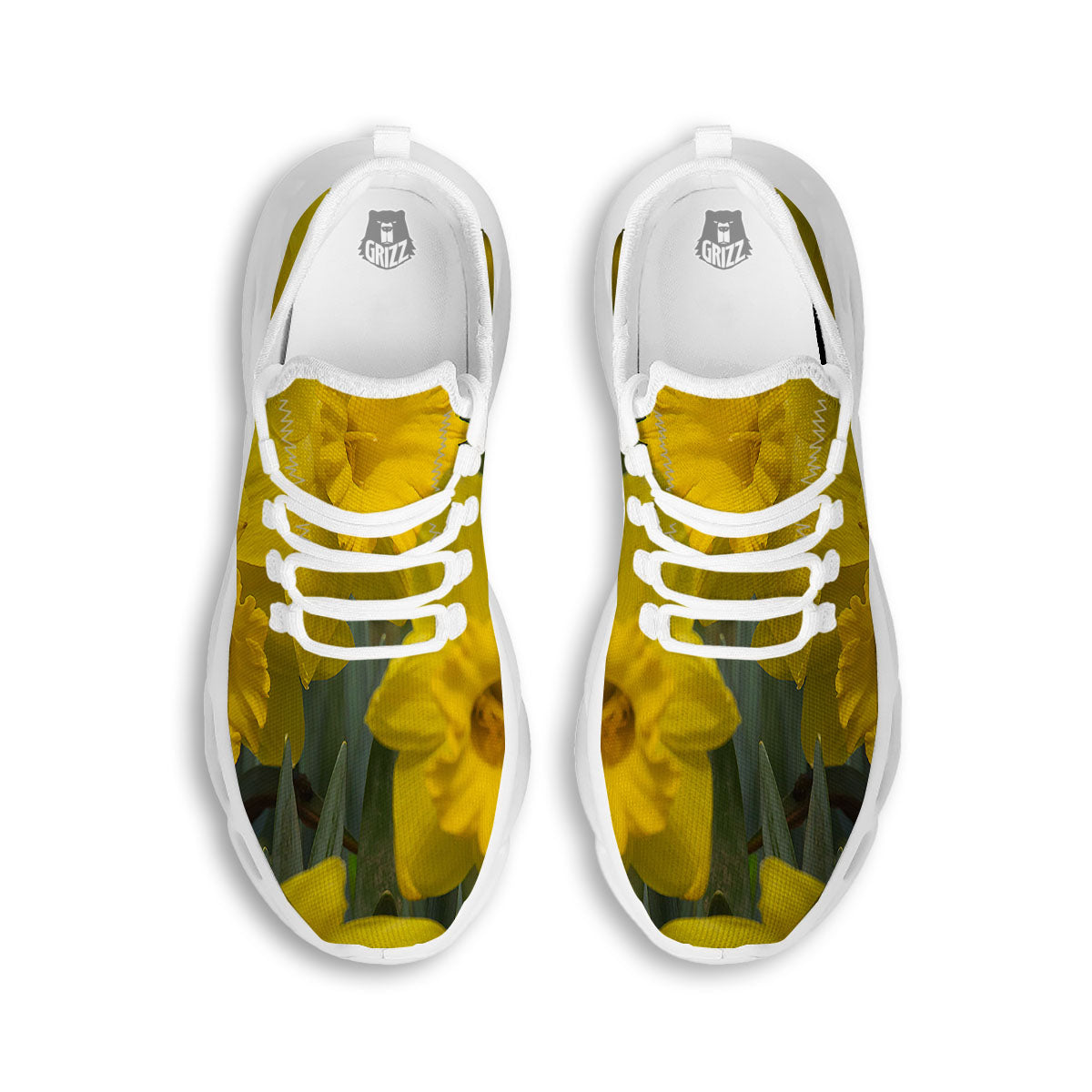 Flower Daffodil Yellow Print White Running Shoes-grizzshop