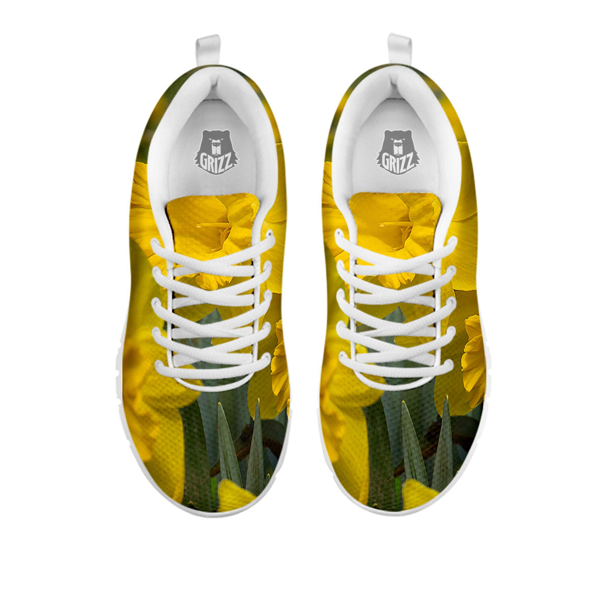 Flower Daffodil Yellow Print White Sneaker-grizzshop