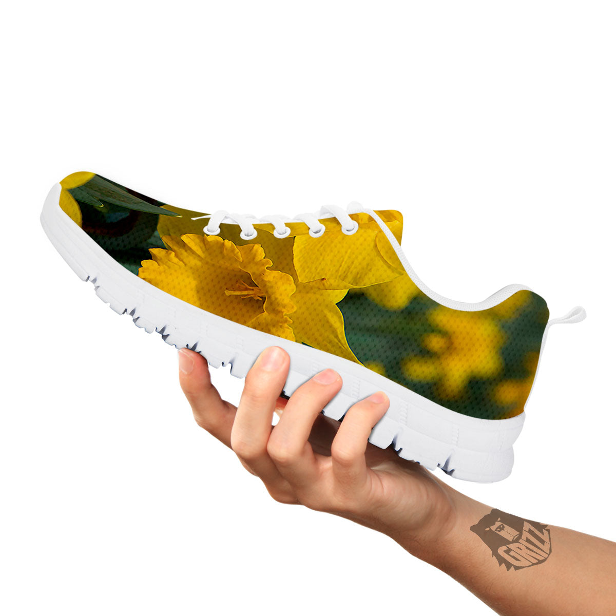 Flower Daffodil Yellow Print White Sneaker-grizzshop