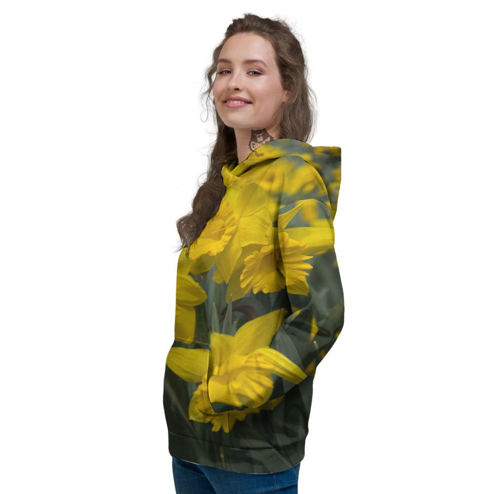 Flower Daffodil Yellow Print Women's Hoodie-grizzshop