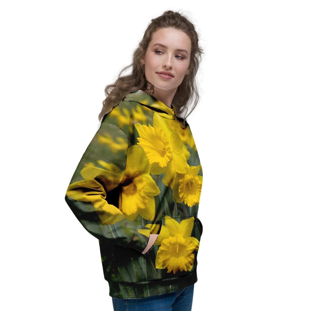 Flower Daffodil Yellow Print Women's Hoodie-grizzshop