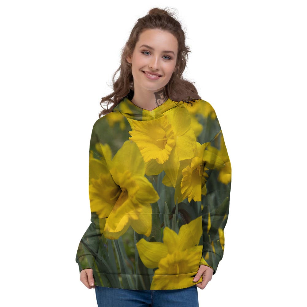 Flower Daffodil Yellow Print Women's Hoodie-grizzshop