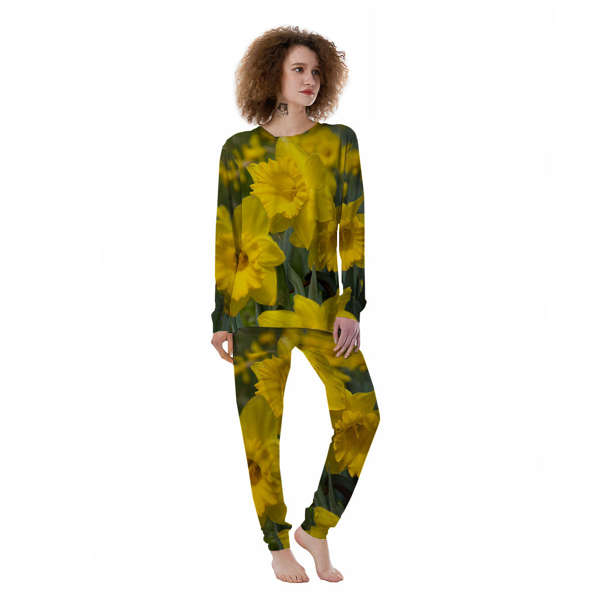 Flower Daffodil Yellow Print Women's Pajamas-grizzshop