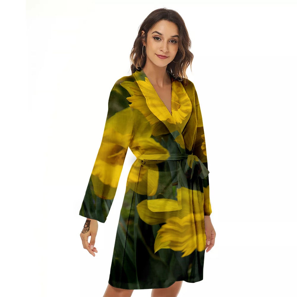 Flower Daffodil Yellow Print Women's Robe-grizzshop