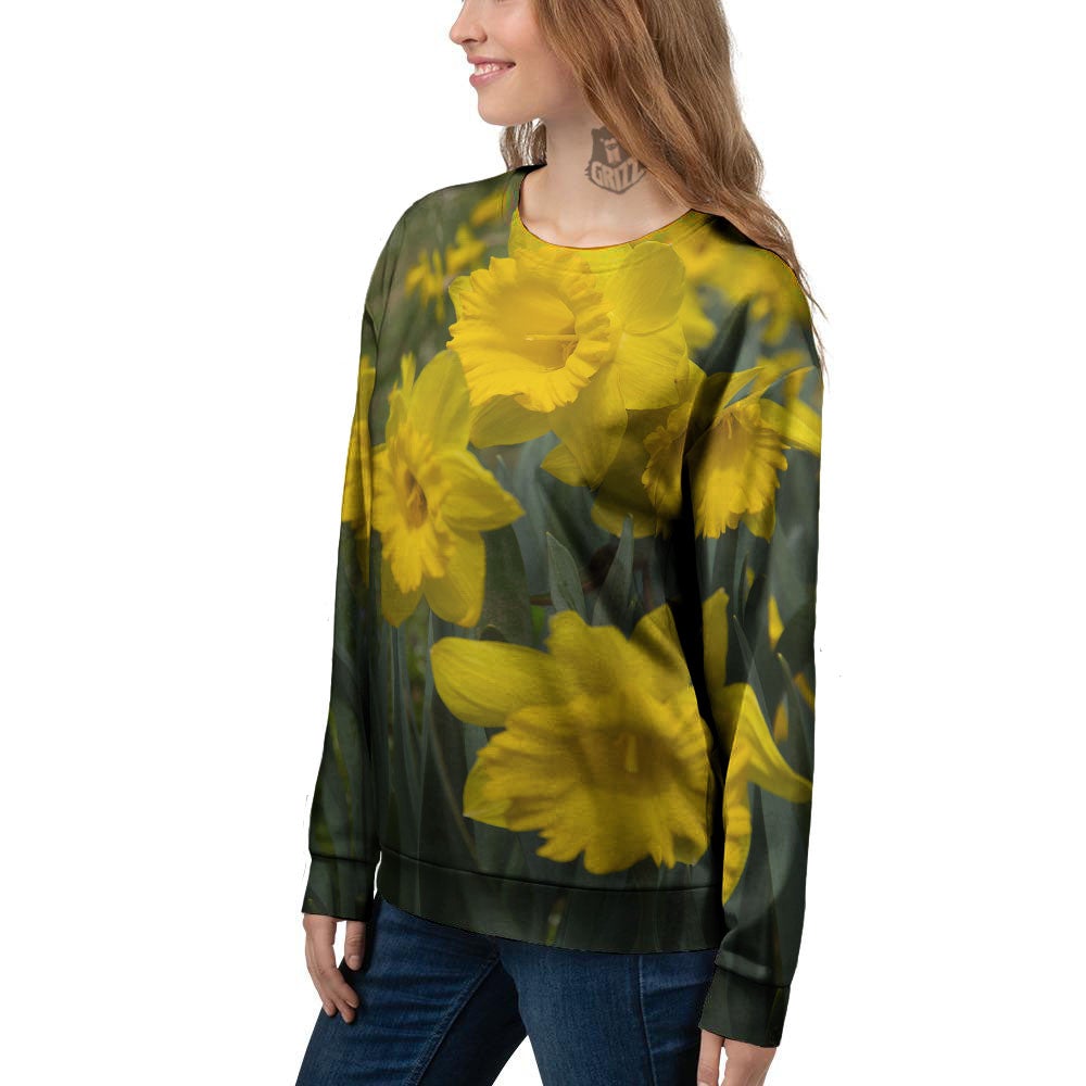 Flower Daffodil Yellow Print Women's Sweatshirt-grizzshop