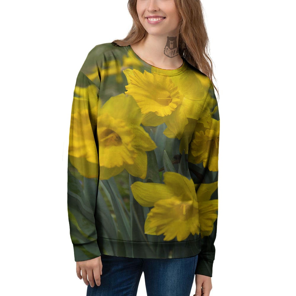 Flower Daffodil Yellow Print Women's Sweatshirt-grizzshop
